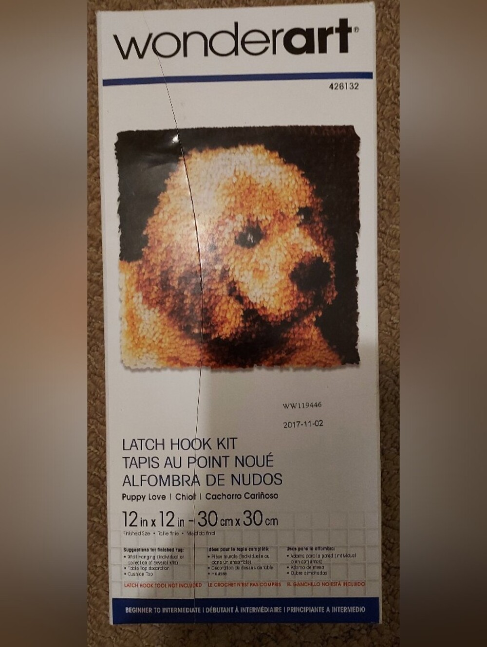 Wonderart Latch Hook Kit Puppy Love Craft Dog #426132 Size 12"x12" Yellow Lab